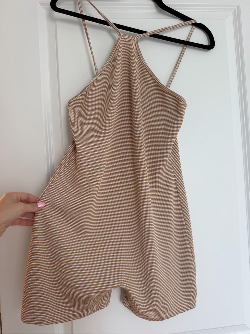 Zara Orangish/Beige Striped Halter Mini Romper